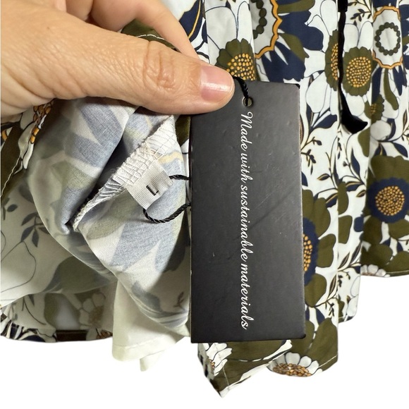 Floral Ruffle Mini Dress Green & Blue With Black Bow Women’s Large NWT - Picture 3 of 9